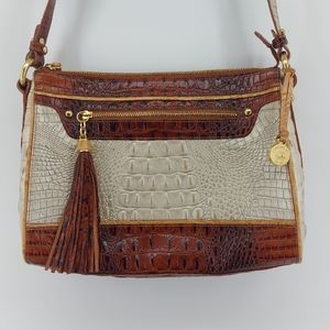 Brahmin crossbody bag Cream and Brown Leather Croc Embossed